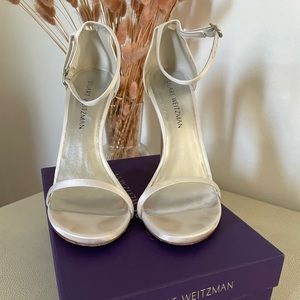 Stuart Weitzman White Satin Nudist